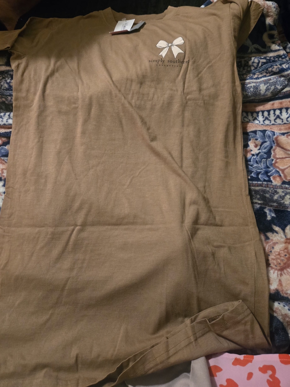 Simply Southern Short Sleeve Tee in Brown with White Bow Logo